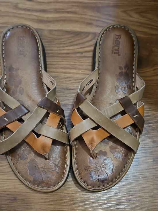 Born Shoes - Born Leather Multi-Color Strappy Slide Sandals